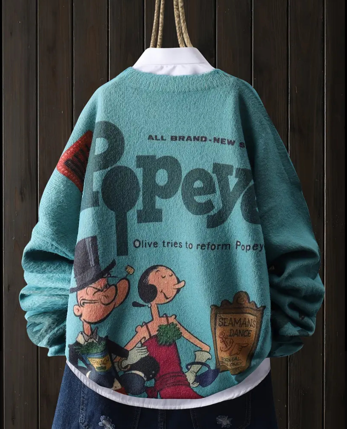 “Popeye” Mink Fleece Knit Sweater - ECrew Neck Long Sleeve Pullover for Women