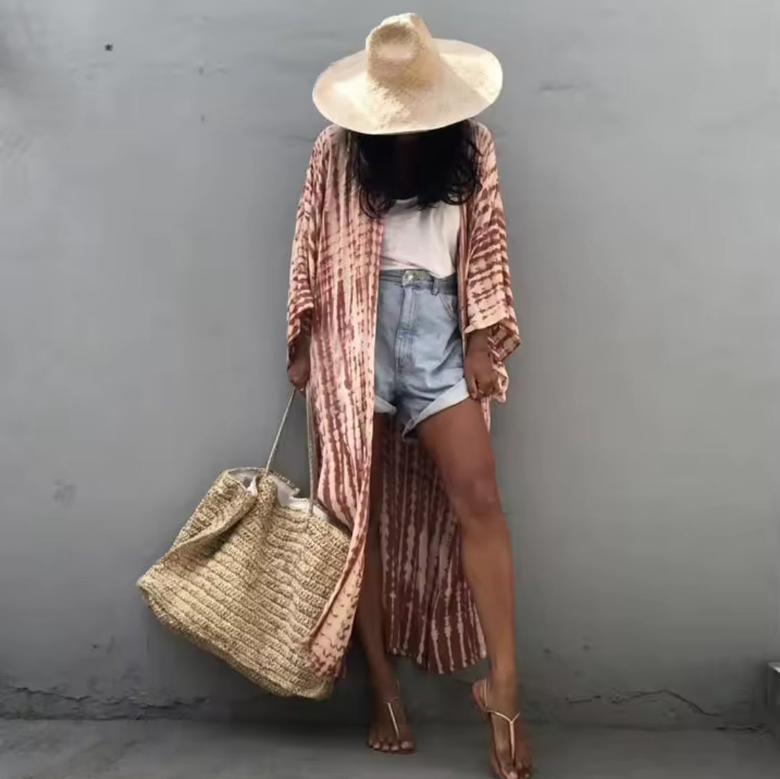 Color Wash Belted Pareo Bohemian Beach Kimono Dress