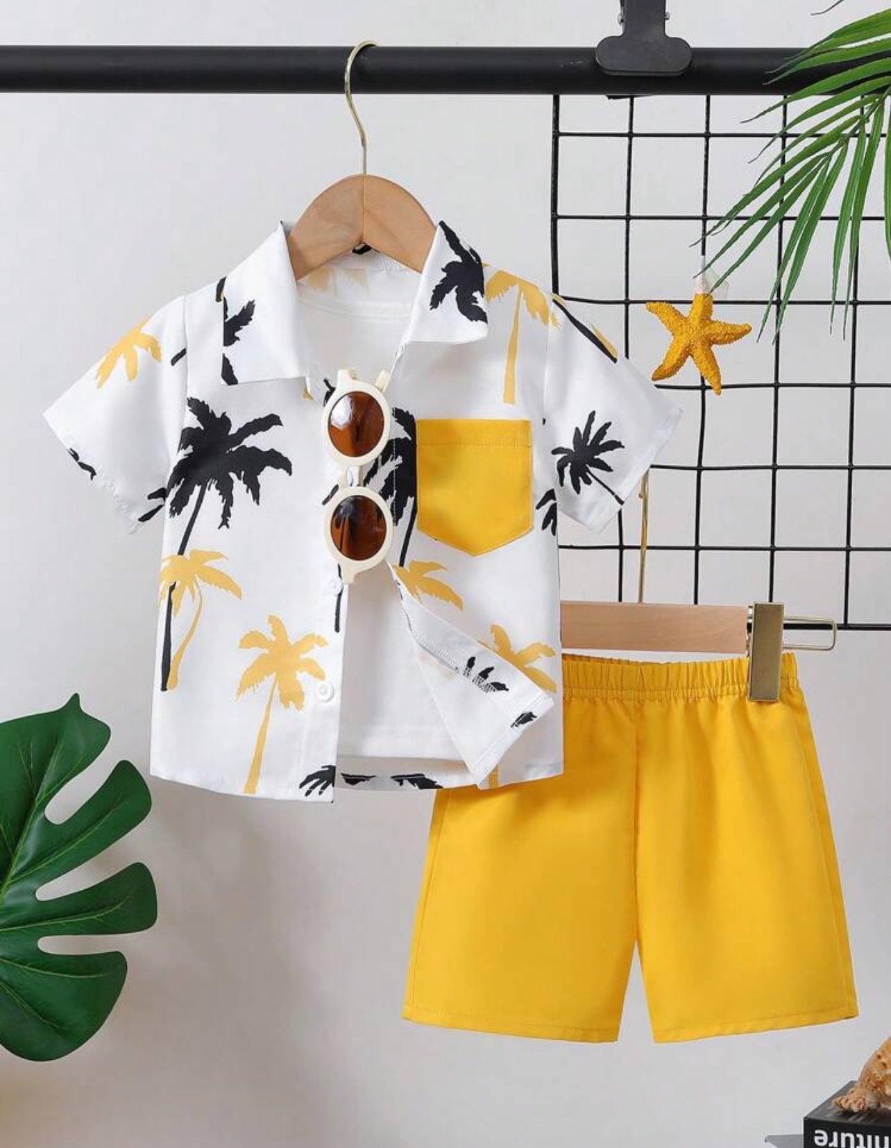 Baby Boys' Casual Coconut Tree Print Short Sleeve Shirt And Shorts Set