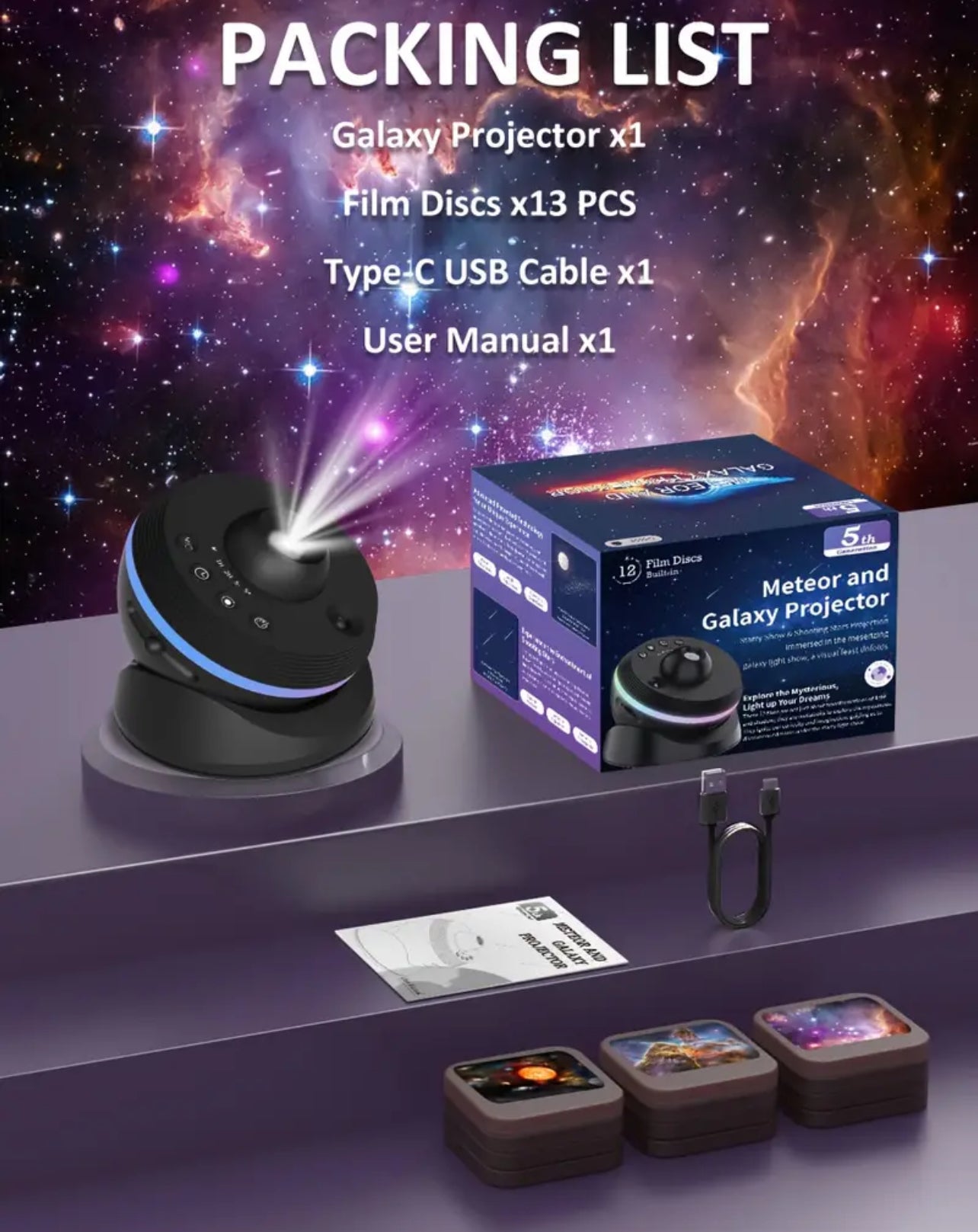 [5/6th Gen Upgraded] Planetarium Galaxy Projector, 13 In 1 Star Light Projector Starry Night Light With Dynamic Meteors, 360° Rotation Nebula