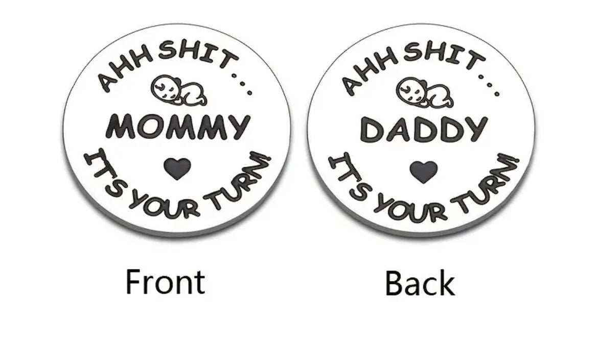 1pc, Daddy Mommy Decision Coin, Funny Pregnancy Gift And New Parents Gifts For Couples