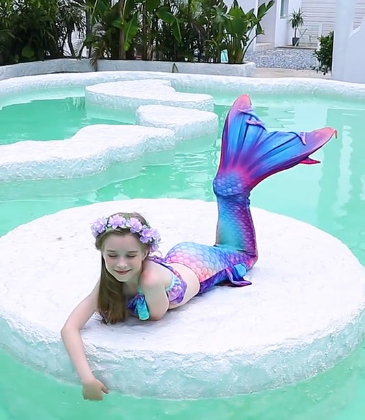 Girls “Mermaid” 4pcs Swimsuit (+Monofin)