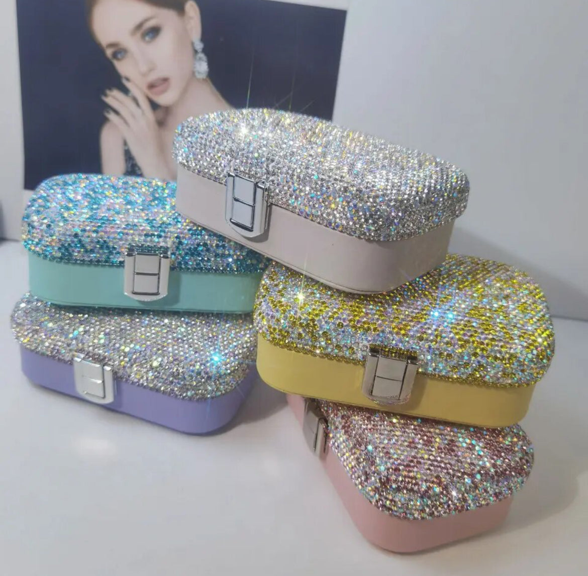 Luxury Rhinestones Jewelry Box, Portable