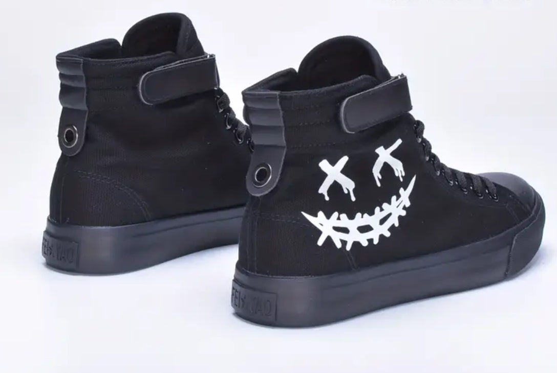 “Glow Skeleton” High Top Canvas Sneakers for Boys and Girls, Non-Slip, All-Season, Casual, Fashion