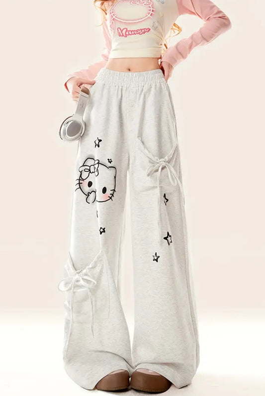 “Hello Kitty Wide Leg” 🩷 High Waisted Loose Jogger With Pockets Streetwear