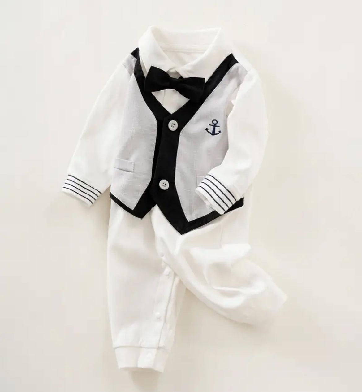 Baby Long Sleeve Gentleman Lapel Jumpsuit Including Bow Tie