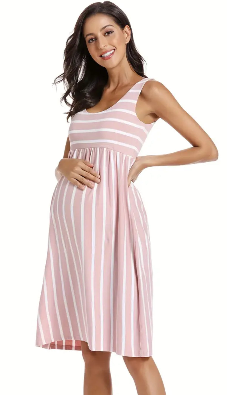 Vestido de maternidad para mujer, con tirantes finos y diseño de rayas en bloques de color