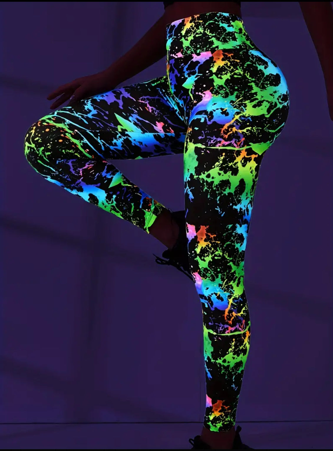 High-Waist Fluorescent Print Leggings, Yoga Butt Lift Pants, Breathable Sportswear