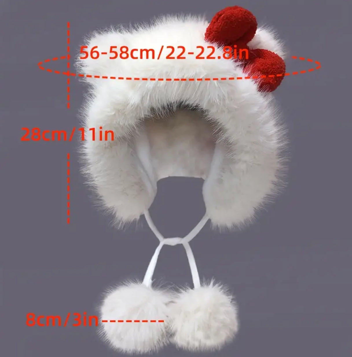 1pc “Hello Kitty” ♥️ Plush Protective Winter Warmth Hat with Bow