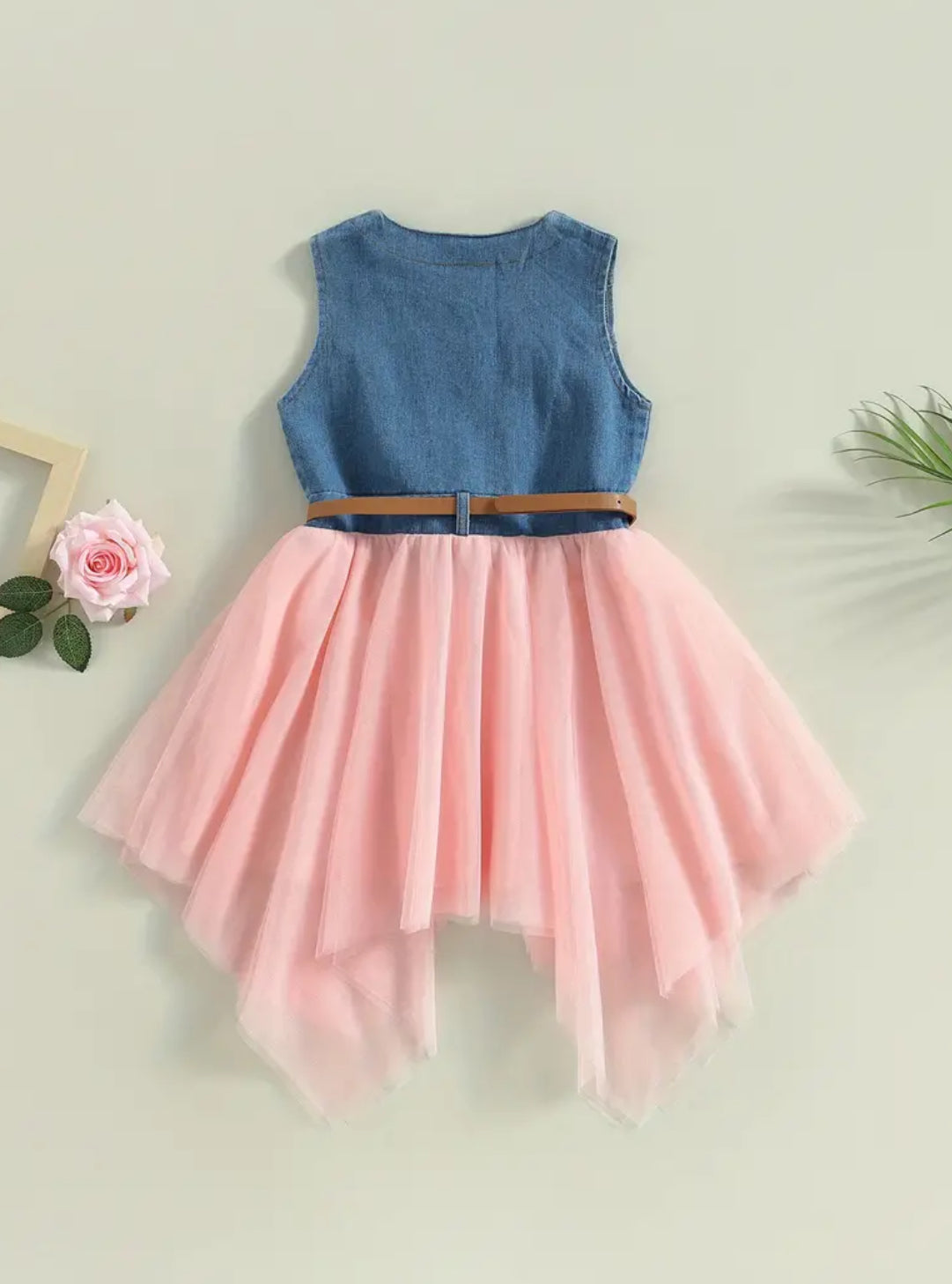 Toddler Girls, Patchwork Fashion Dress, Mesh Denim