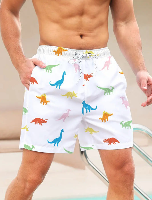 Men's ‘Dinosaurs’ Loose Beach Shorts |Drawstring Quick Dry 🦕🦖