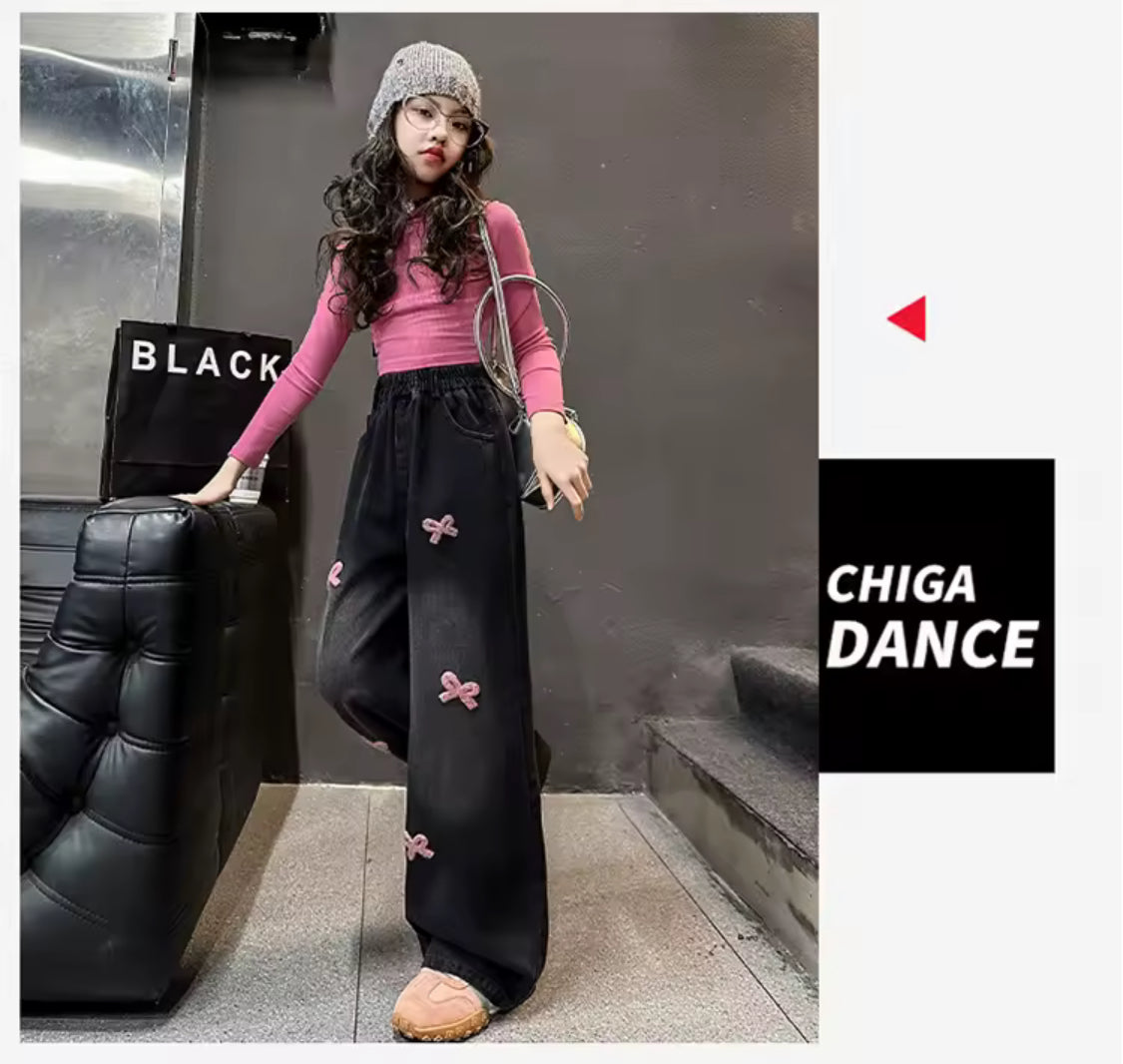 ‘I’M JUST A GIRL’ Pink Ribbons Black Jeans