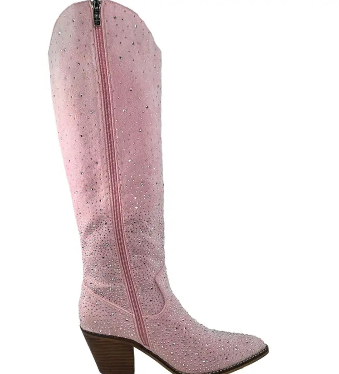 Botines hasta la rodilla estilo vaquero occidental para mujer de ARiderGirl Shine, con puntera de almendra adornada con diamantes de imitación y cremallera lateral, botas de tacón apilado de cuero