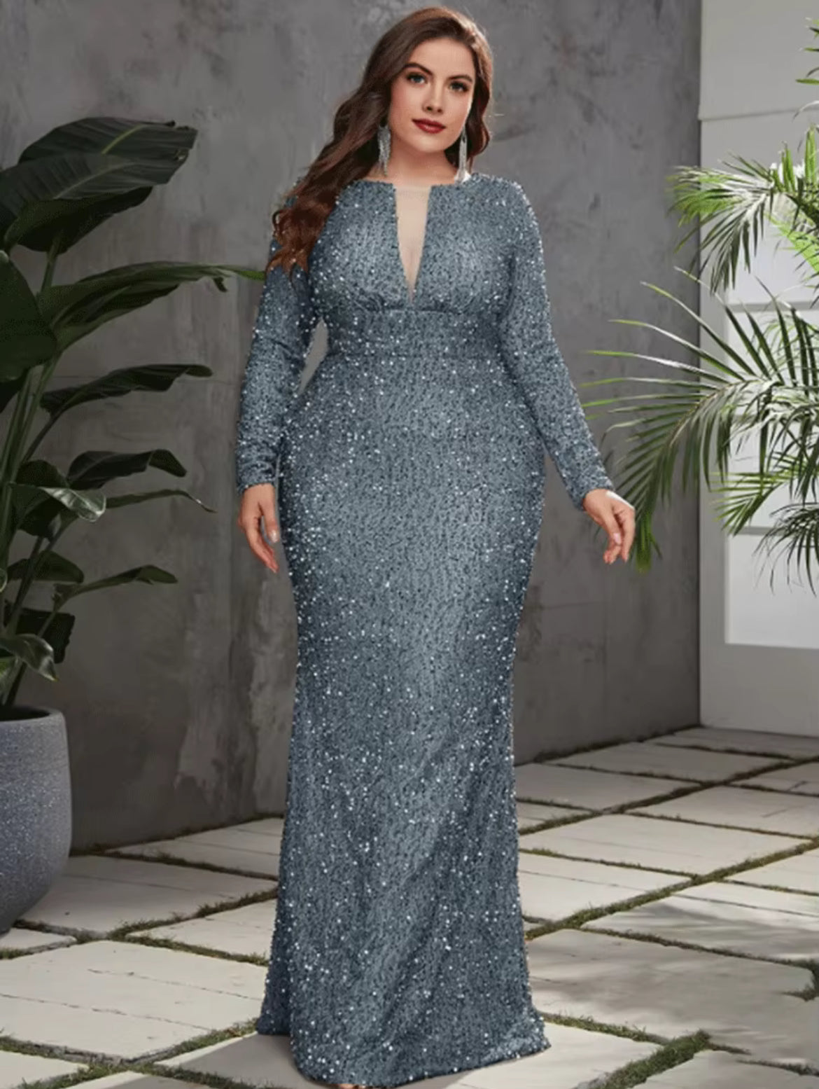 Luxury, Sequins V Neck Long Sleeves, Mermaid Dresses 2024 Collection