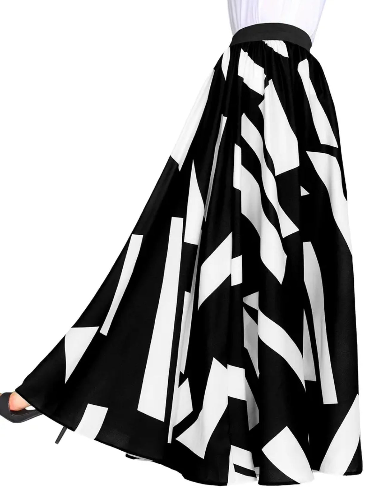 Plus Size Elegant Pleated Geo Print, High Rise A-line Maxi Skirt, XL14-5XL22