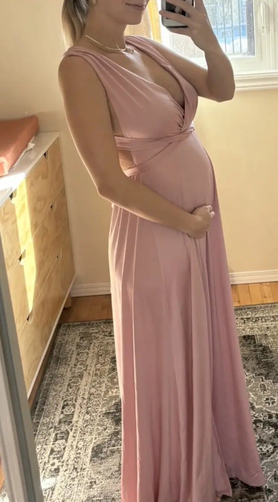 Vestido de maternidad sin espalda con abertura y cinturón para mujer: ropa de maternidad sexy y elegante