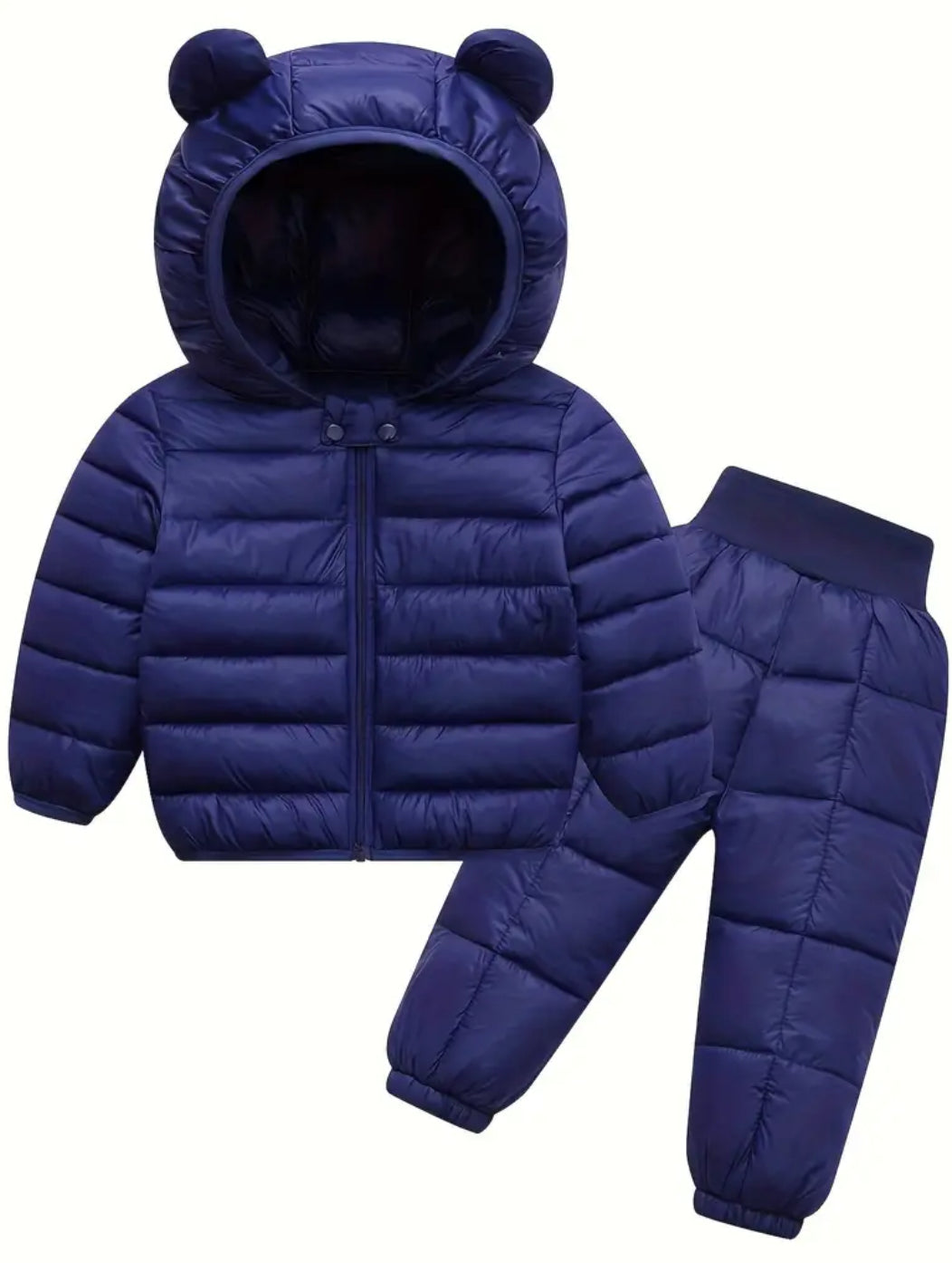 2pcs Kids Winter Padded Hooded Coat and Pants Set