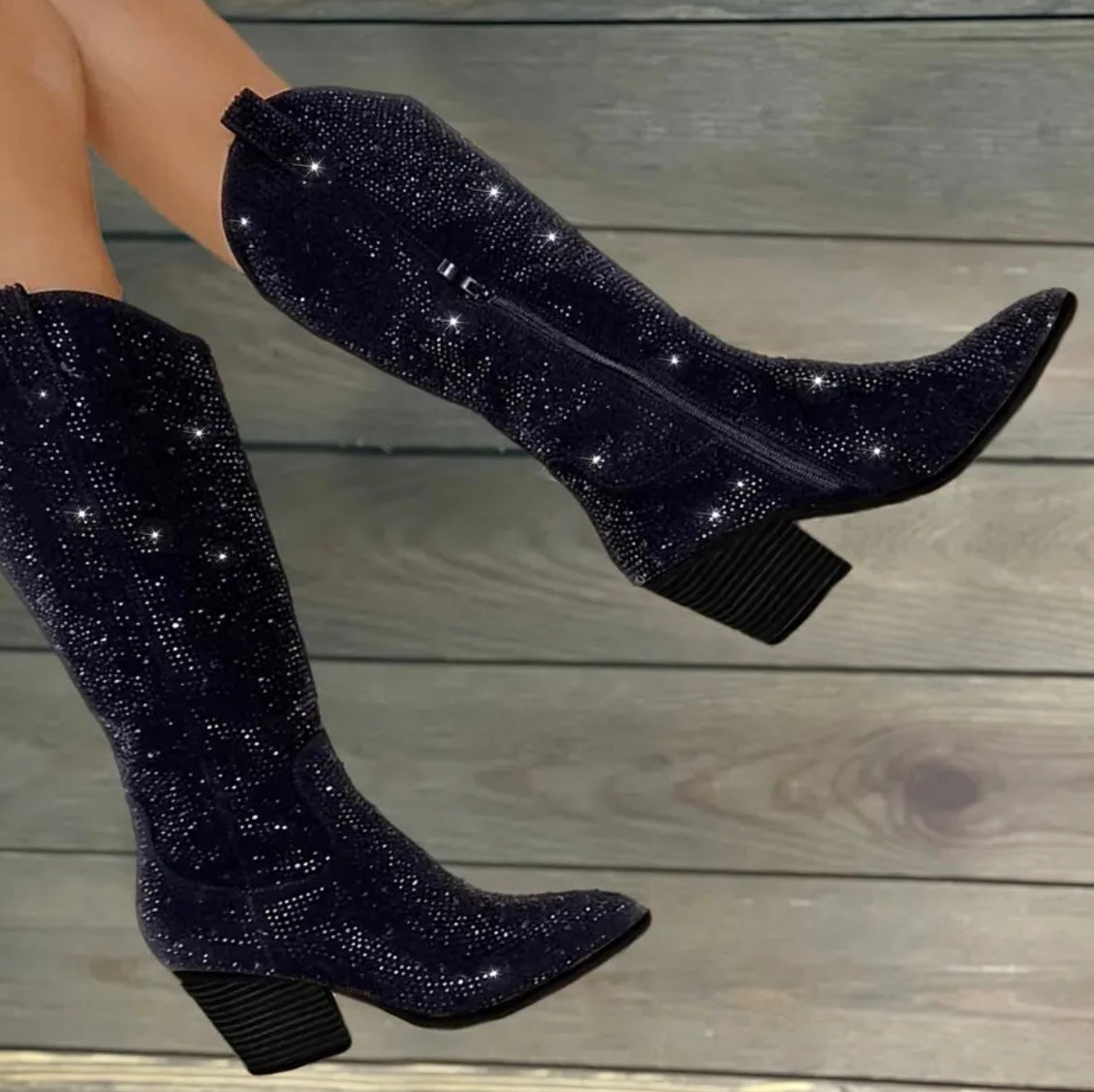 Black Hearts 🖤 Glitter, Western Rhinestone Boots