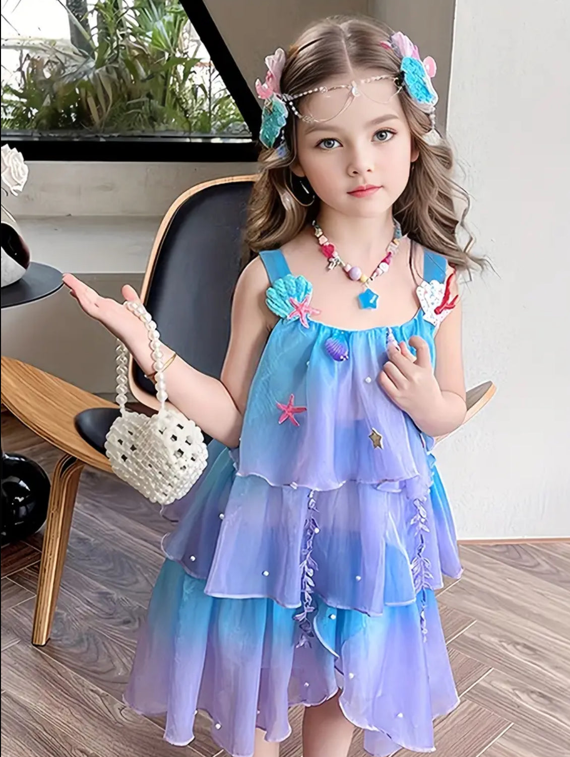 Mermaid Dress+ Headwear+ Necklace Girl Fashion Dress