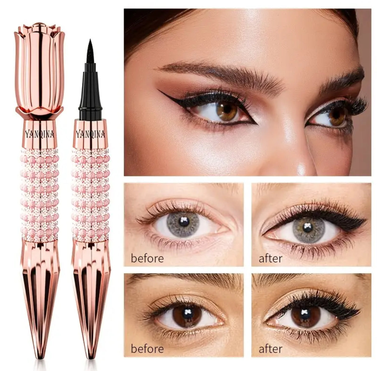 Rhinestone, Black Liquid Eyeliner Pen, Long Wear Waterproof