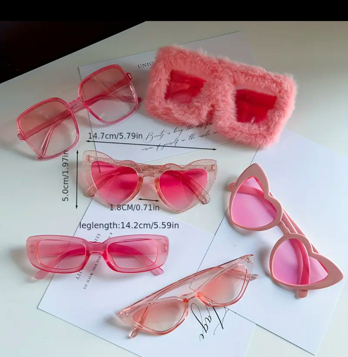 6pcs ‘Girlies’ Pink Oversized Fashion Glasses Set - Heart & Cat Eye Designs for Women | Perfect For Party Favors