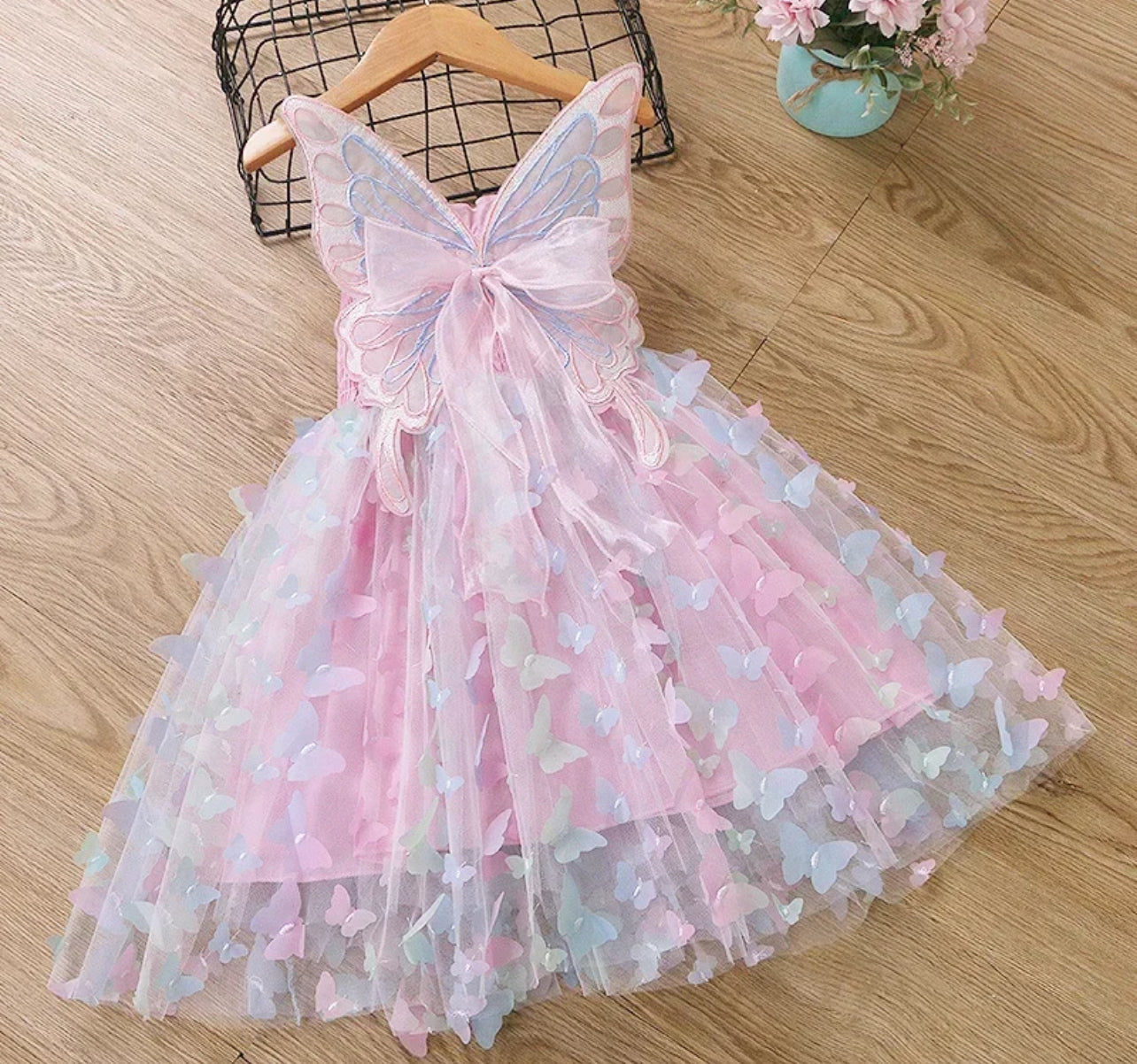 Girl's Luminous Butterfly Puffy Dress with Colorful Lights