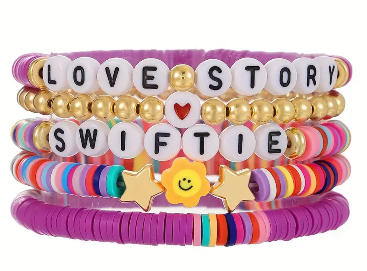 5 pulseras de la amistad unisex de cerámica blanda “Swifties”🧡💛🩷