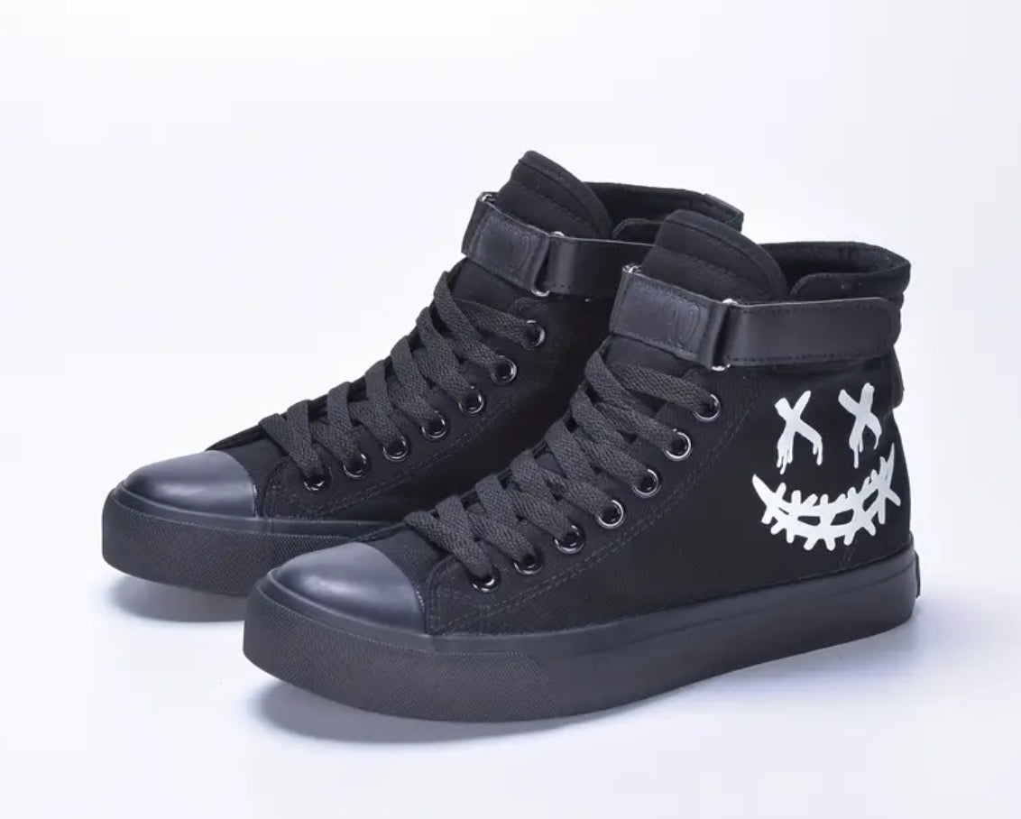 “Glow Skeleton” High Top Canvas Sneakers for Boys and Girls, Non-Slip, All-Season, Casual, Fashion