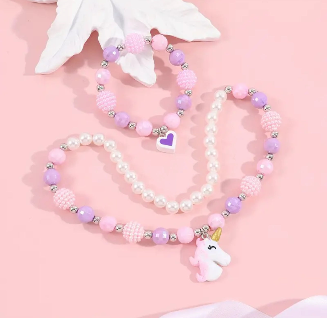 Unicorn Colorful Bead Bracelet Necklace Set