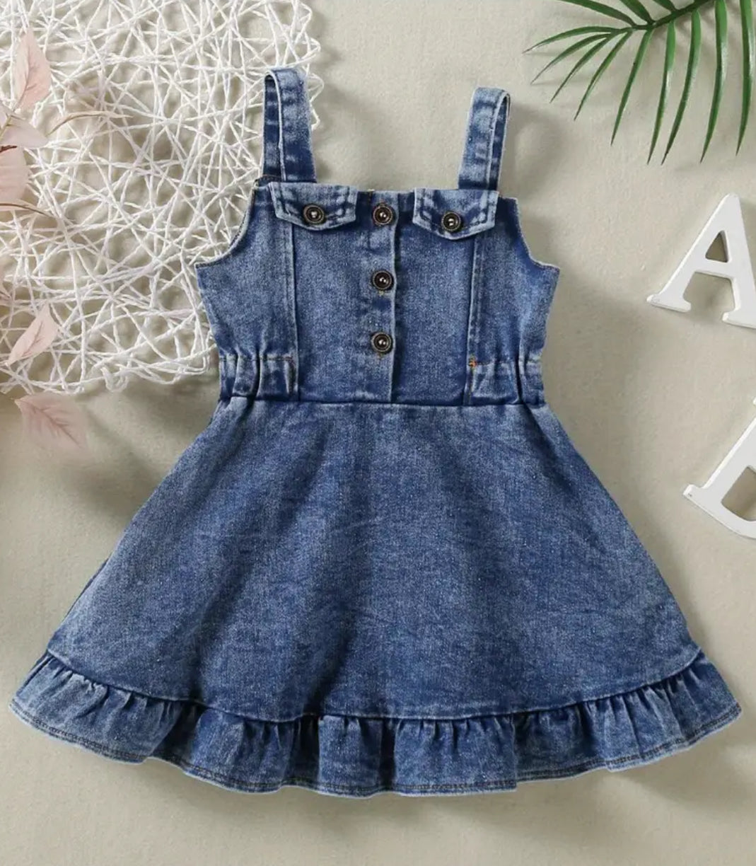 “Denim Ruffles” Toddler Girls, Fashion Sleeveless Button Down Tank Dress