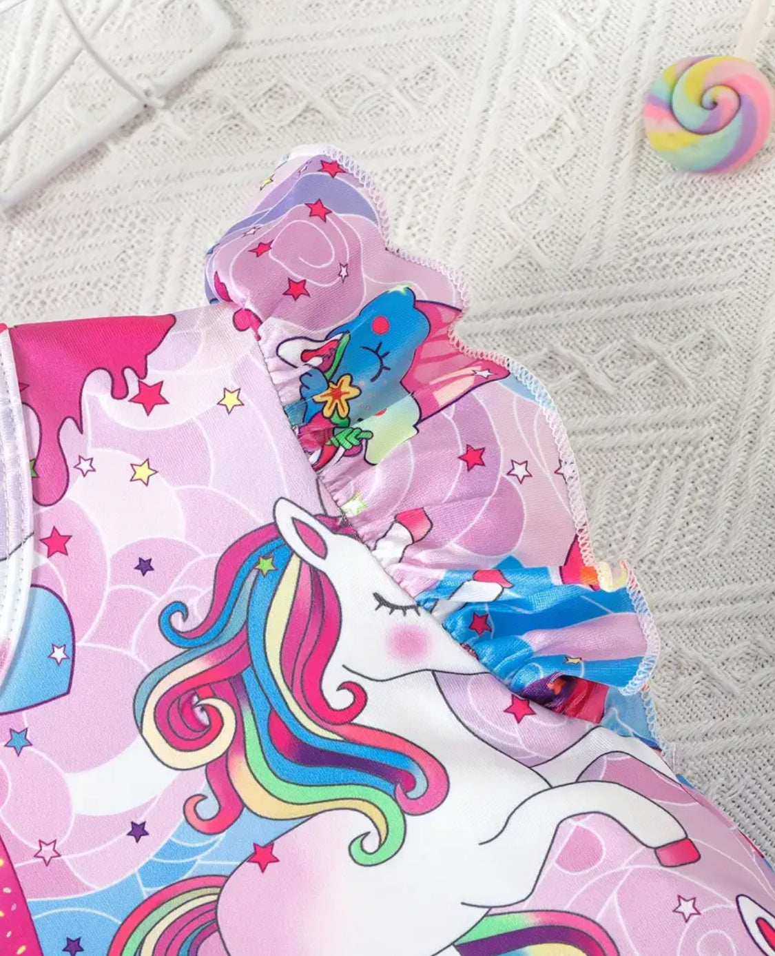 Girls Round Neck Cartoon Unicorn Nightgown