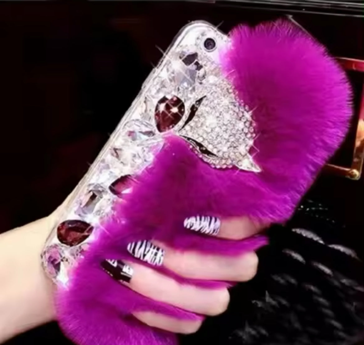 “Luxury Diamond” Metal Fox Faux Fur, iPhone Case