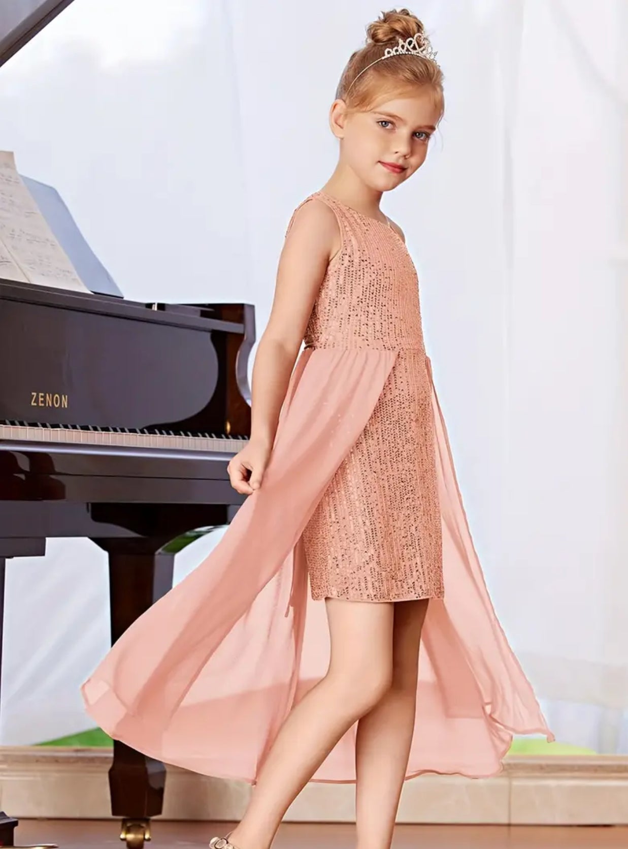 “Peaches”Sequins Gown Dress, One Shoulder Elegant 1Pc