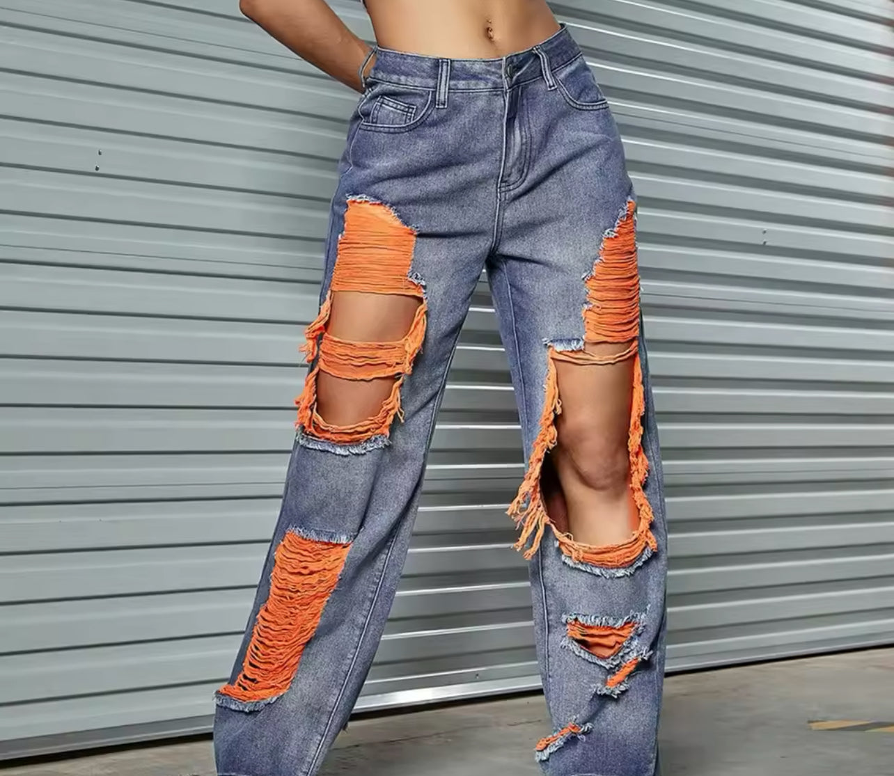 Ripped Scratch Denim Jeans, High Waisted, Stretch, Skinny Hollow Out