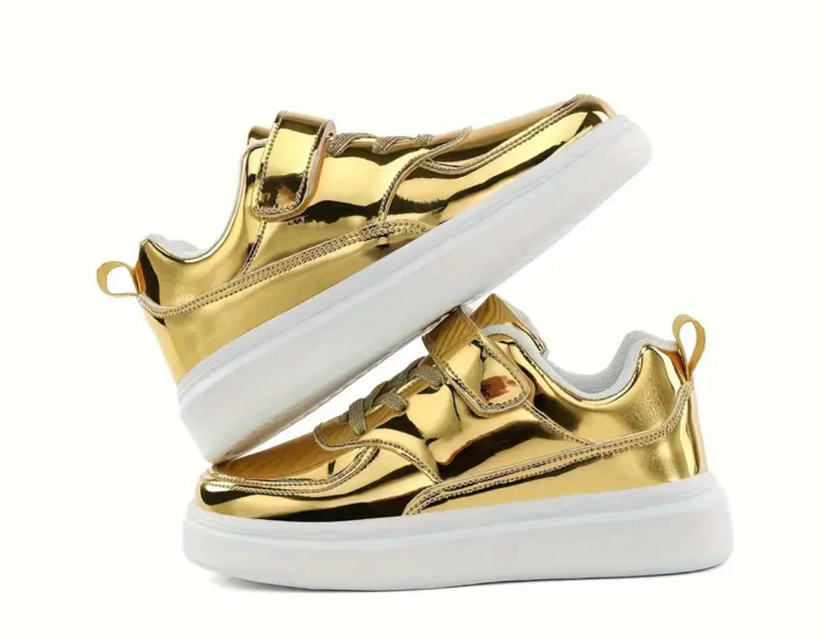 Boys Cool Metallic Golden Sneakers Street Style Skateboard Modish Kids Boutique