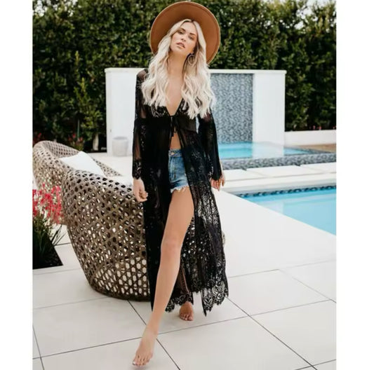 Bell Sleeves ▪️ Lace Slim Fitting Long Beach Cover Up