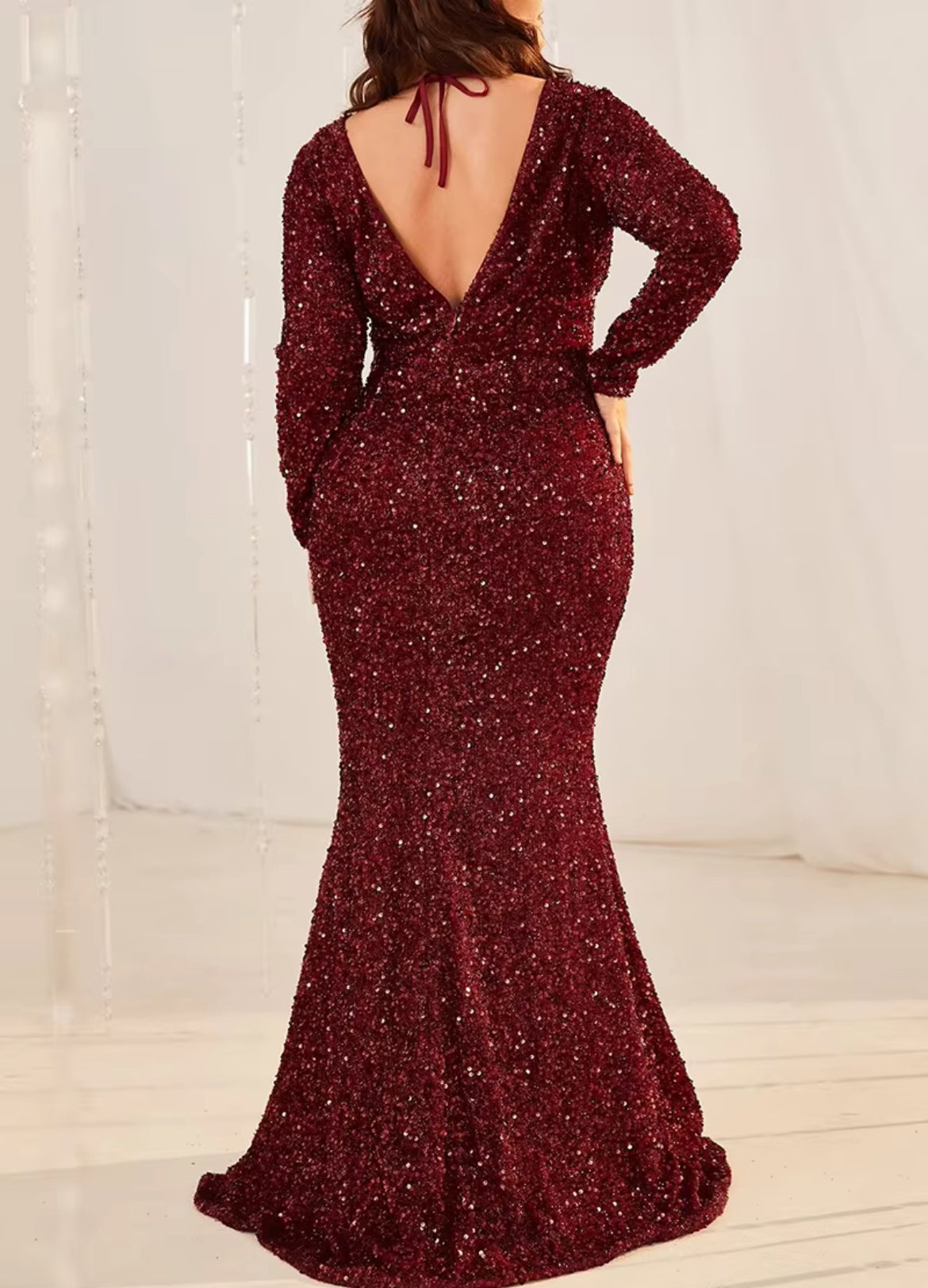 Luxury, Sequins V Neck Long Sleeves, Mermaid Dresses 2024 Collection