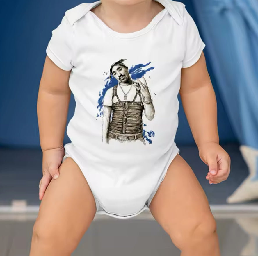 Reperi "Tupac" Pop Art me ngjyra të lehta, Hipster Infant Onesie, një pjesë