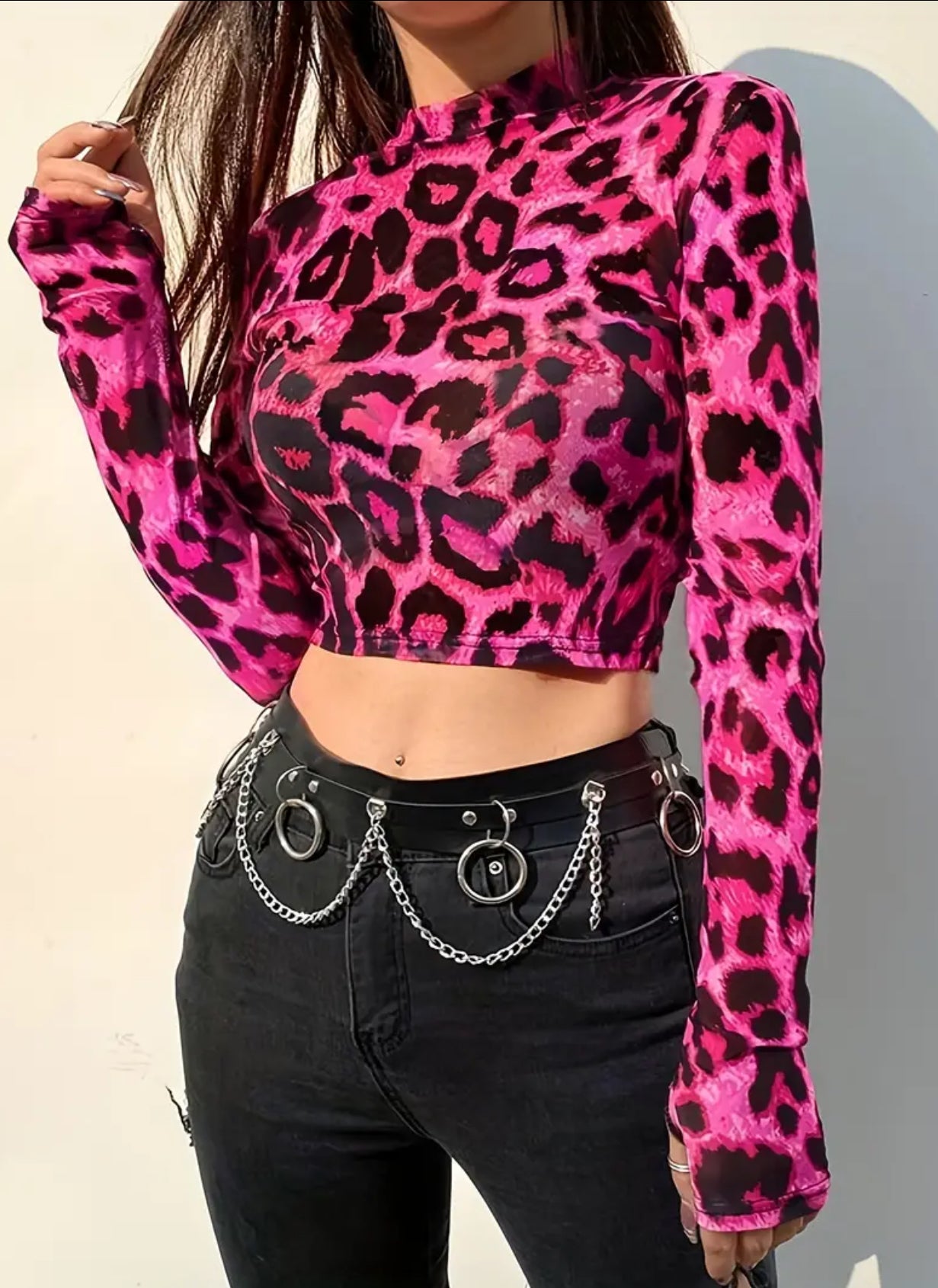 “Leopard Crop” Mock Neck, Slim Fit, Long Sleeve, Y2K Inspired