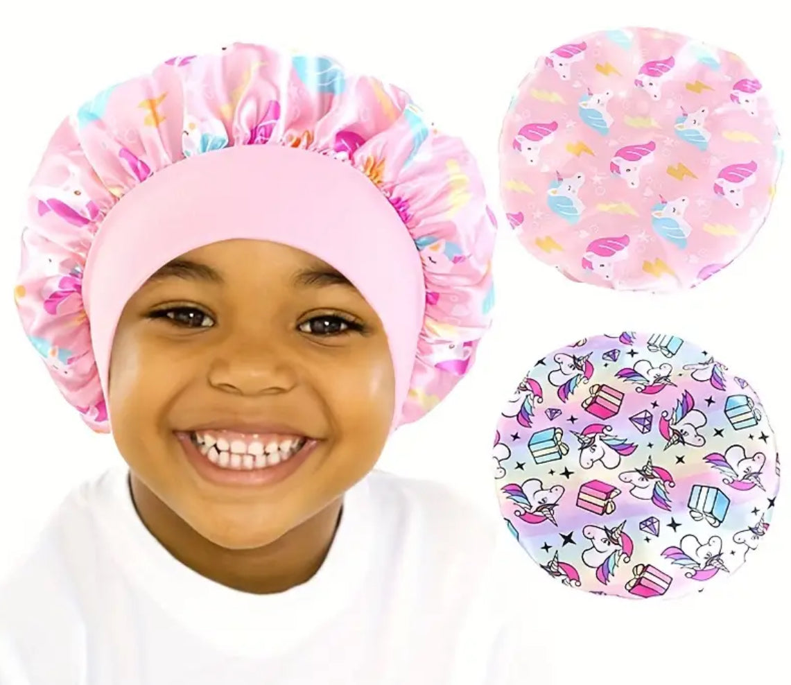 2pcs Unicorn Cartoon, Children's Silk Sleep Cap