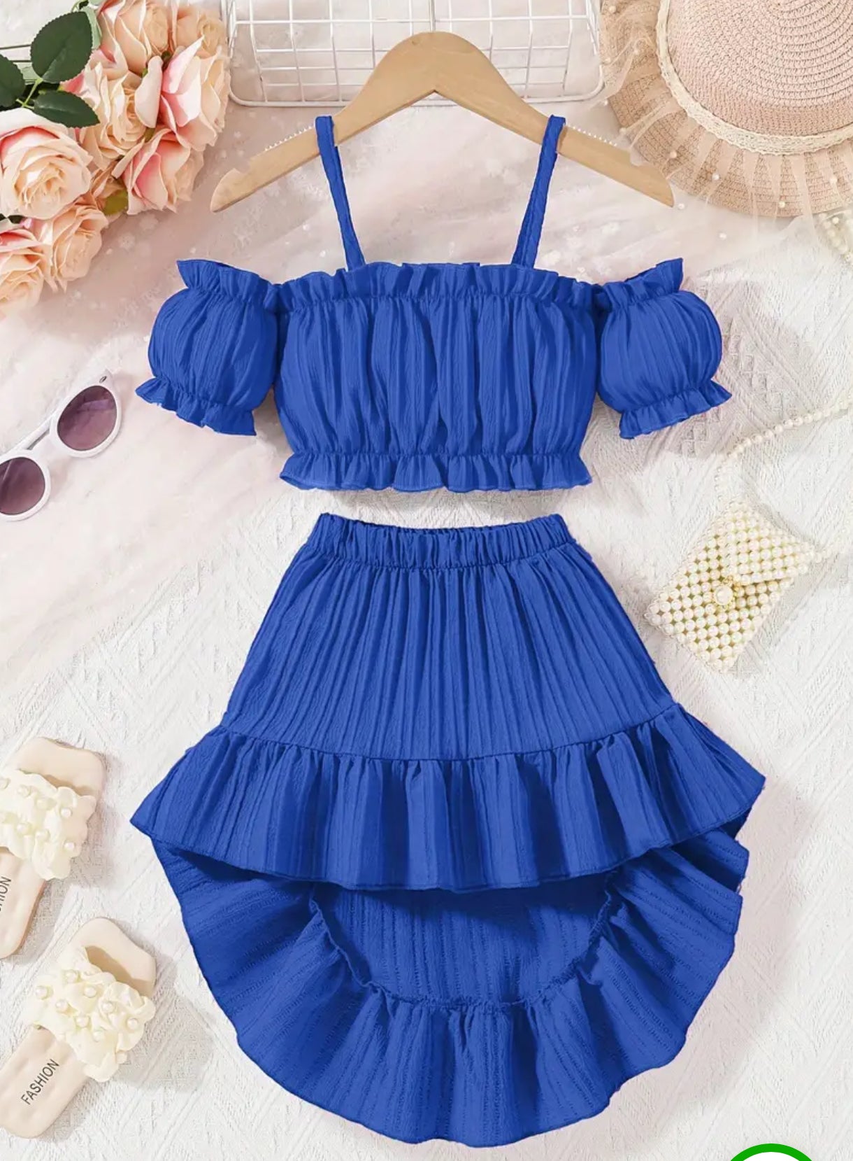 “Sweetheart” Off-Shoulder Top and Asymmetrical Skirt Set