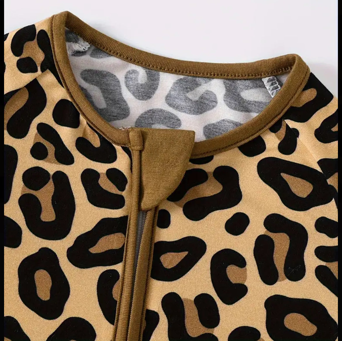 Mono de una pieza de fibra de bambú para niñas, cómodo y suave, con cremallera, estampado de leopardo, cómodo y transpirable, manga larga, cuello redondo, bonito mono para bebé