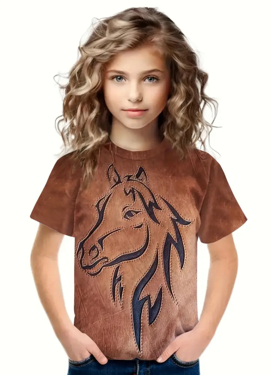 “Ryder” Girls Casual Western Style Horse Print Top