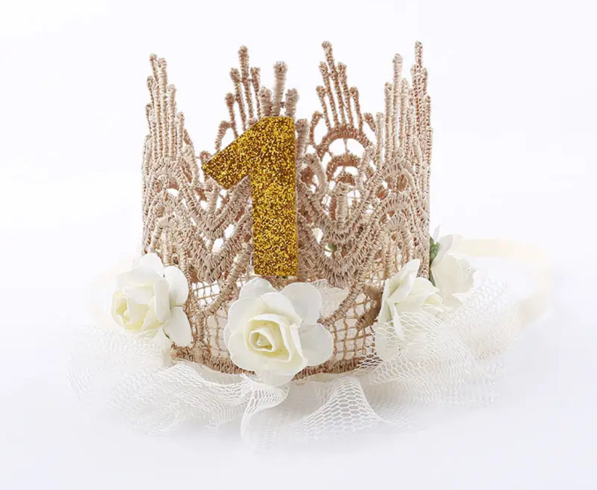 1st Birthday Crown, Flower Princess Headband