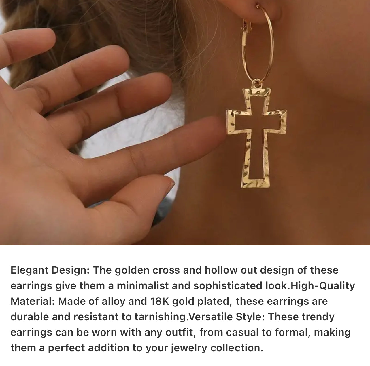 Gold Plated Cross Pendant Hoop Earrings