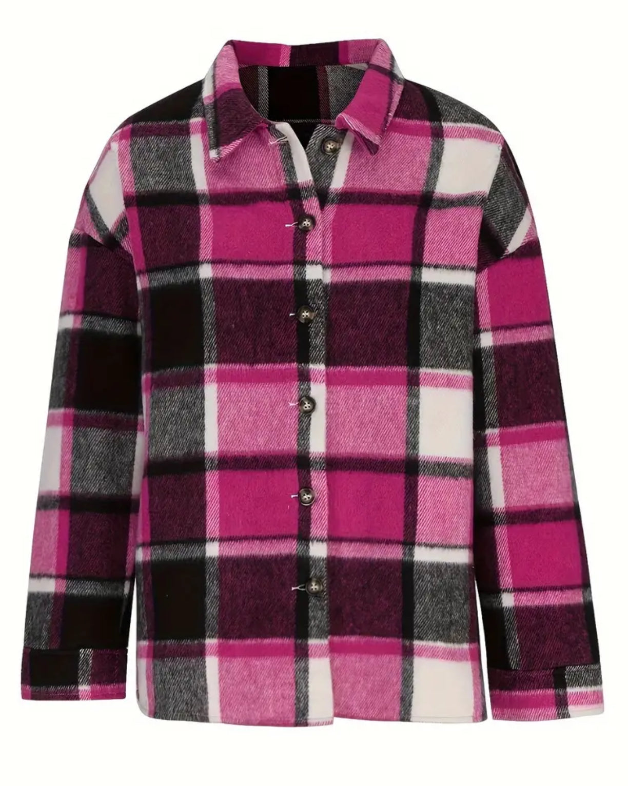 Country Chic, Plaid Button Front, Casual Long Sleeve Jacket