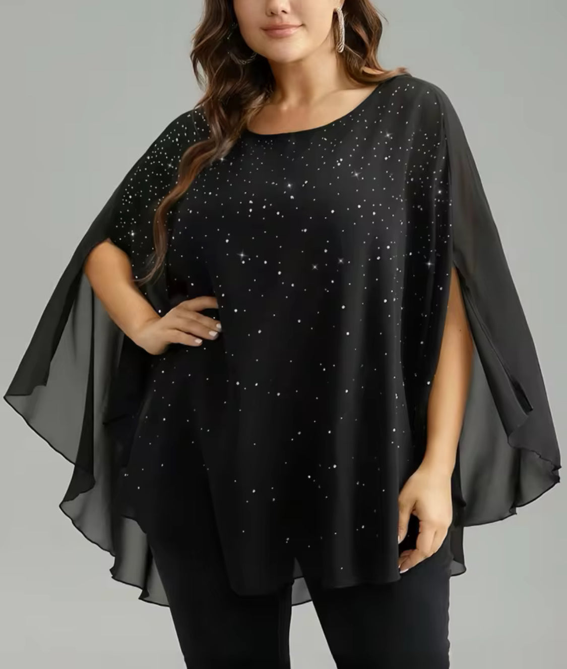 Elegant Sequined Chiffon Slit Sleeve Top