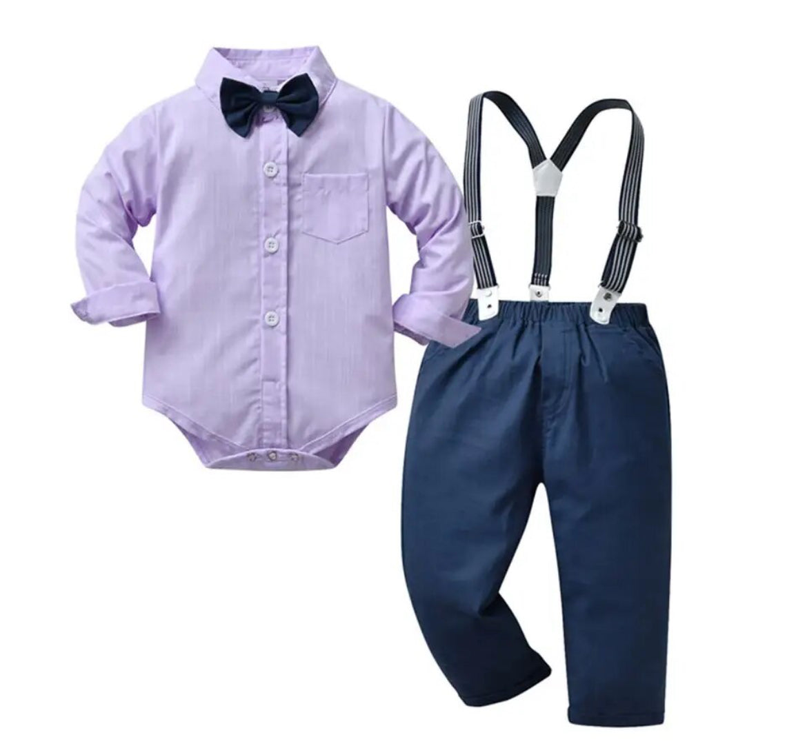 Baby Boys Gentleman Outfit Suit,  Long Sleeve, Suspenders Pants Bow Tie Clothes Set