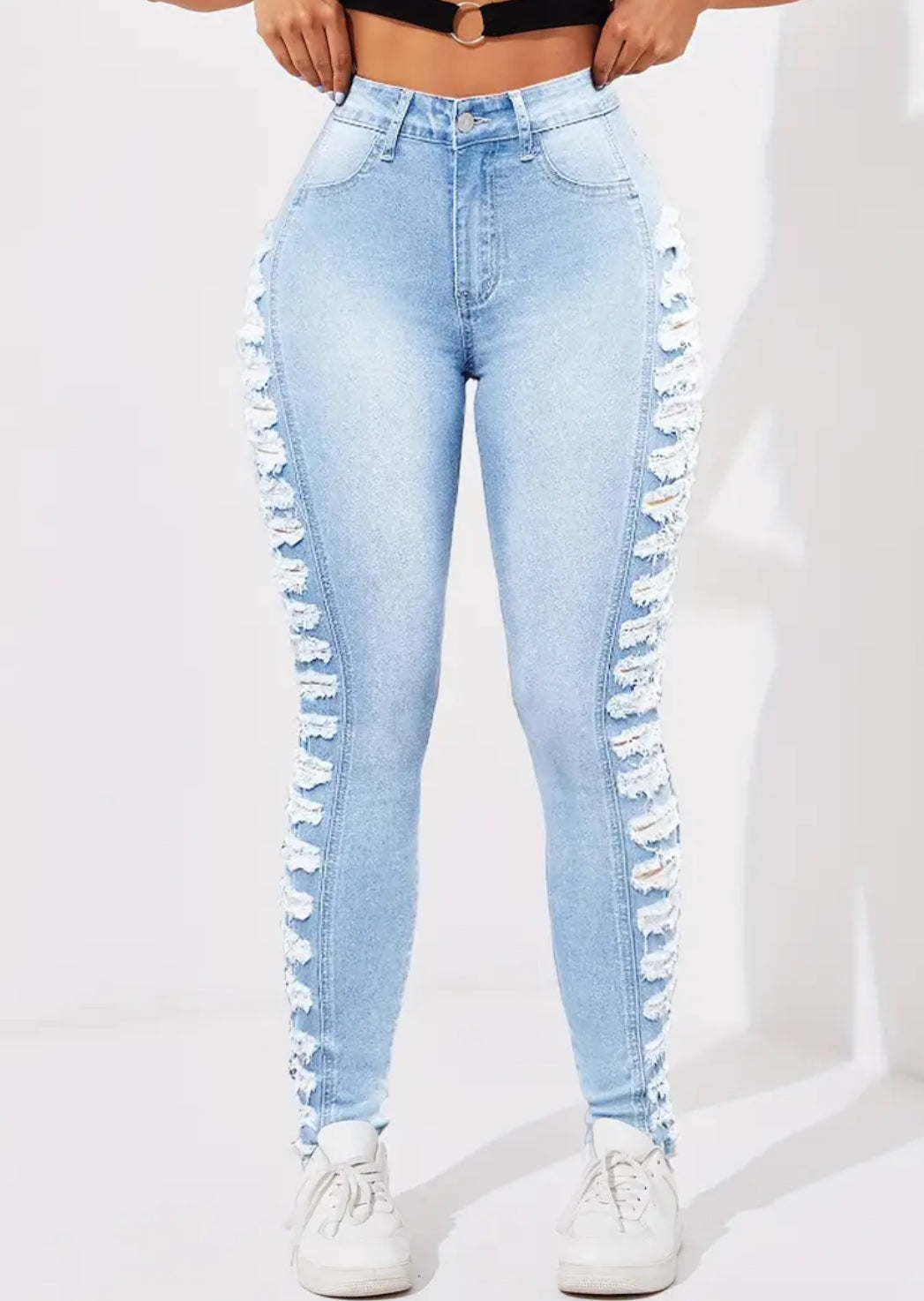 Slimming High-Waist Skinny Jeans, Stretch, Distressed Casual Style