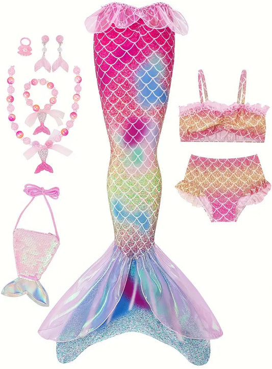 Girls 8pcs/set Mermaid Princess Dress Up Outfit & Accessories